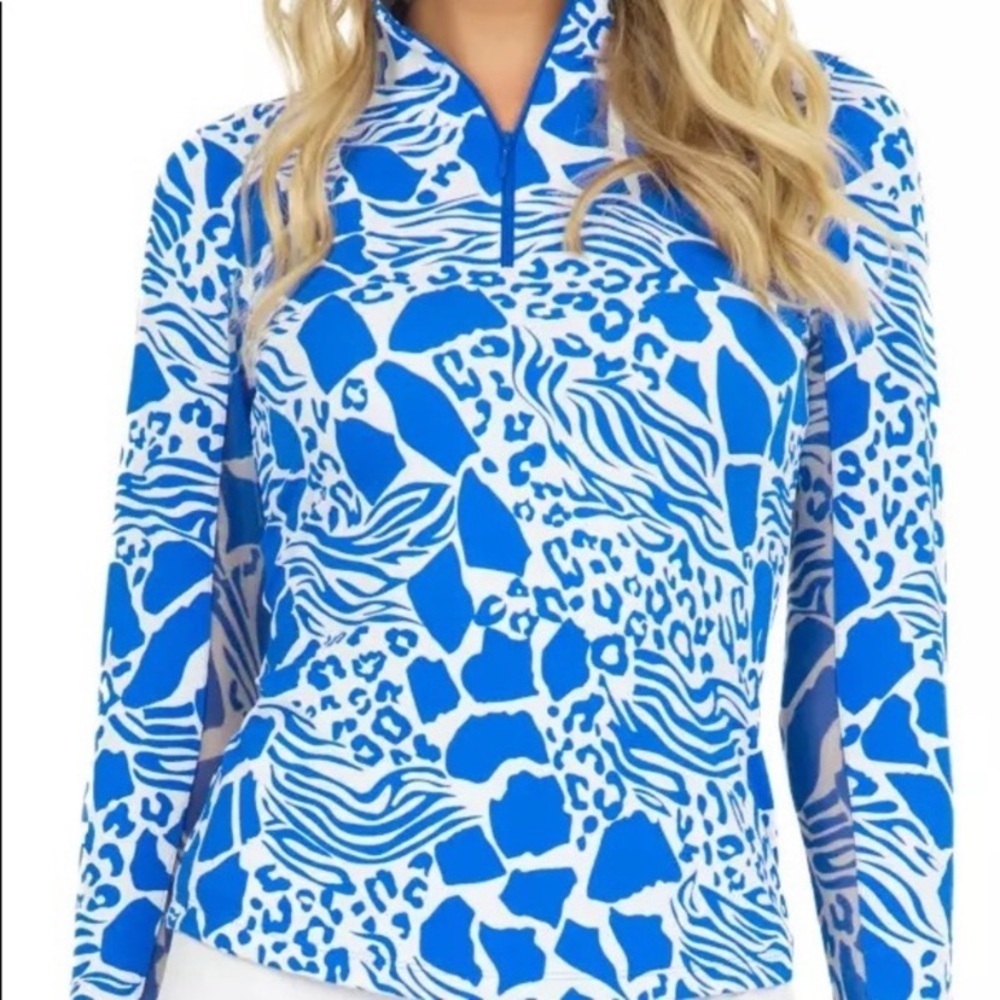 IBKUL BIANCA ROYAL BLUE Long Sleeve Mock Golf Tennis Shirt 47626
